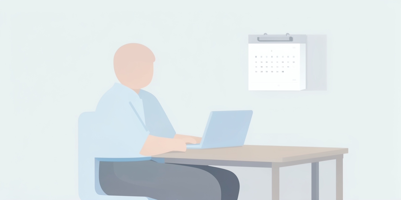 a person working at a desk with a calendar and laptop