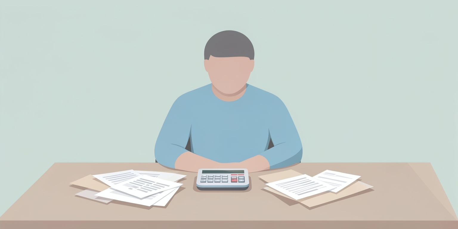 A person working with a calculator and papers at a desk