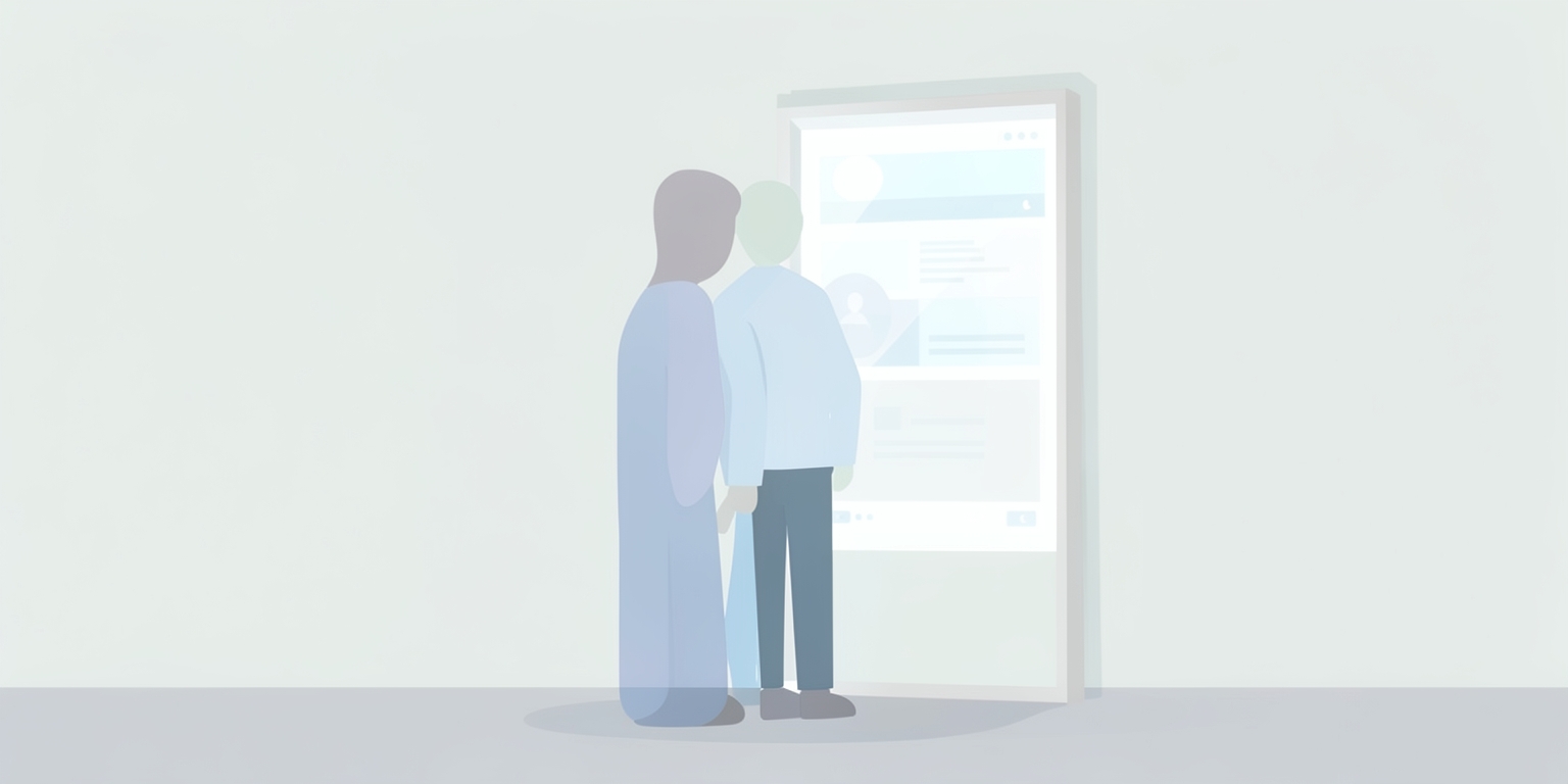 A person looking in a mirror with a website reflected