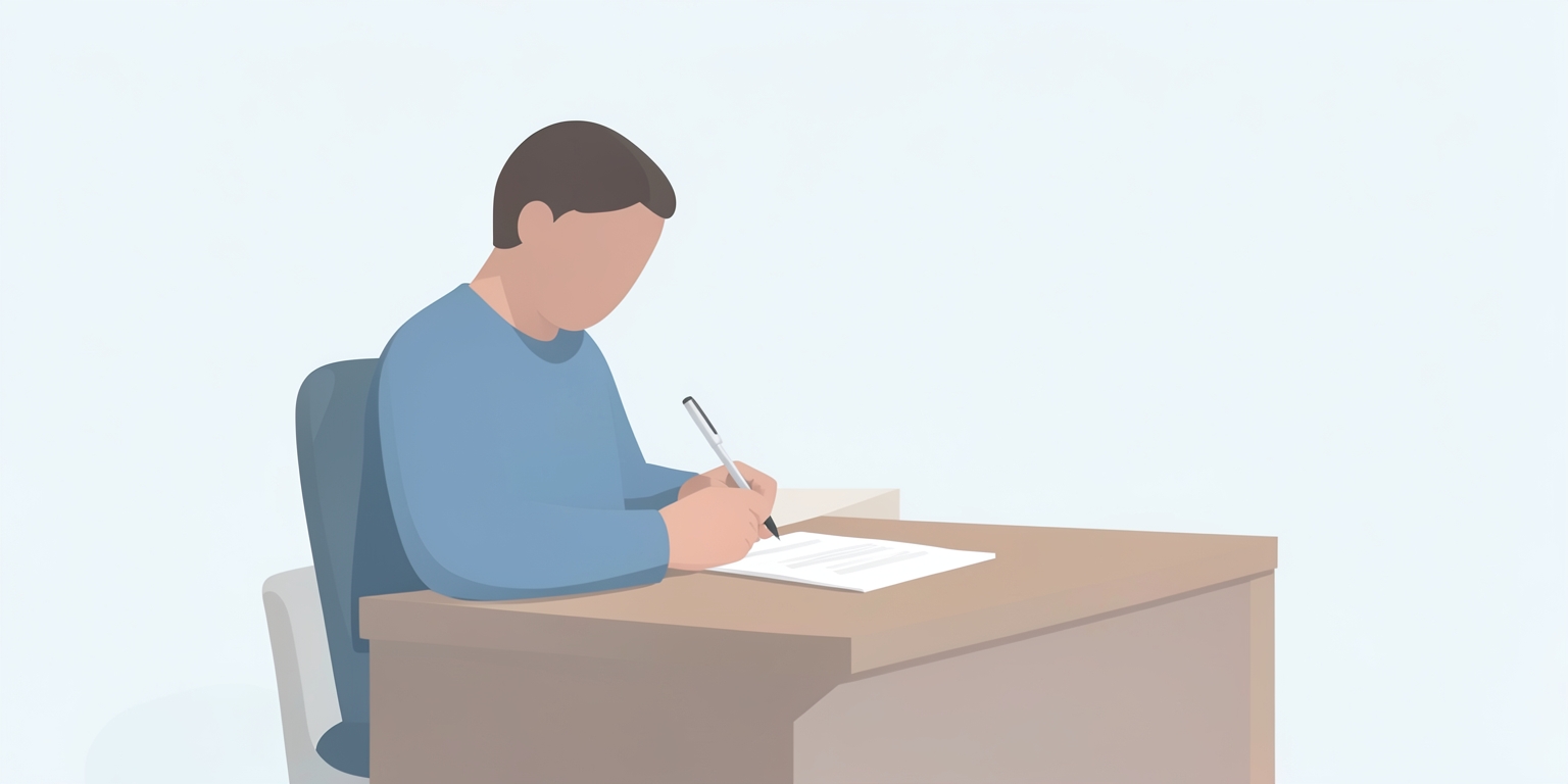 A person reviewing a document at a desk.