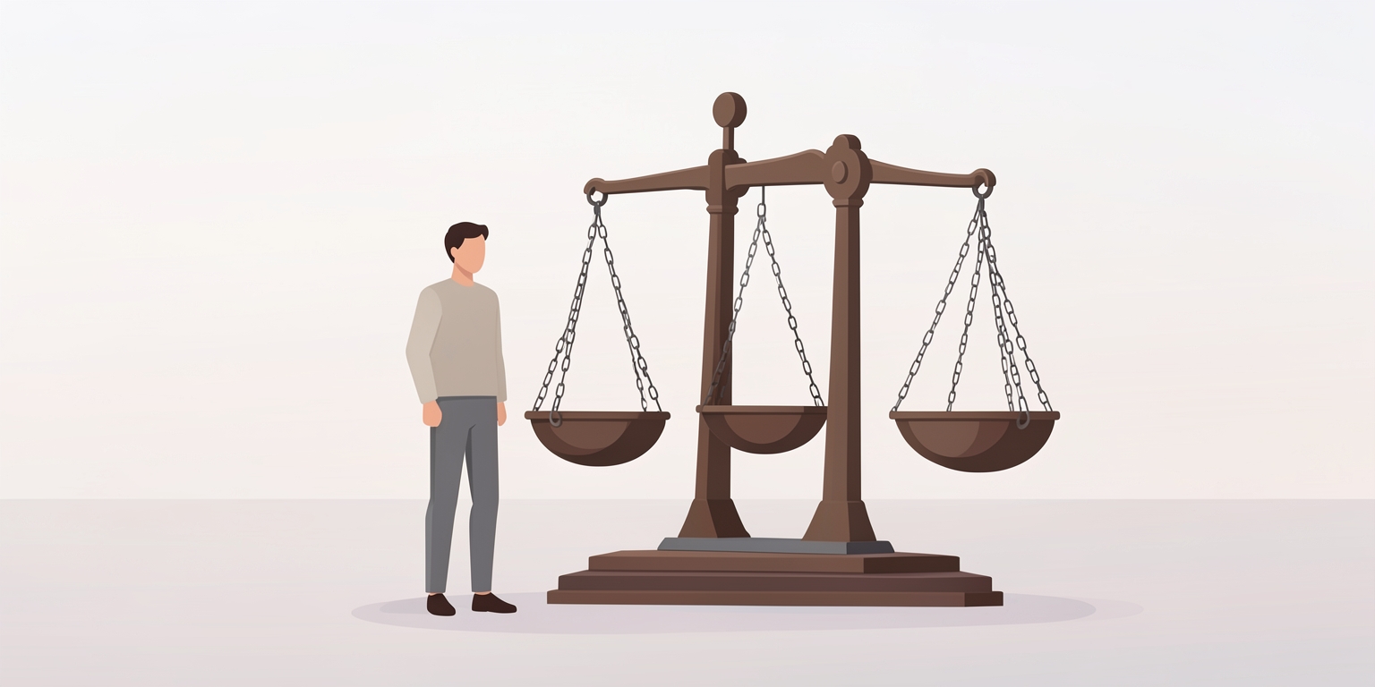 A person weighing options on a scale with four baskets