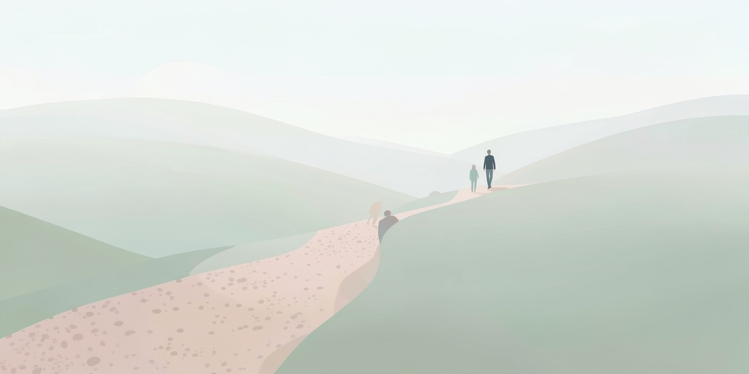 a figure walking a path with others falling away